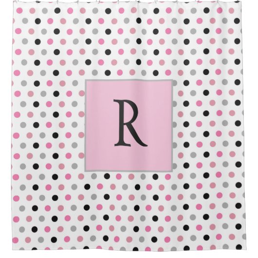 Cute Monogram Pink White en Gray Polka dot. Douchegordijn (Voorkant)