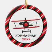 Cute Monogram Red Airplane Stripe Kerstmis Keramisch Ornament (Voorkant)
