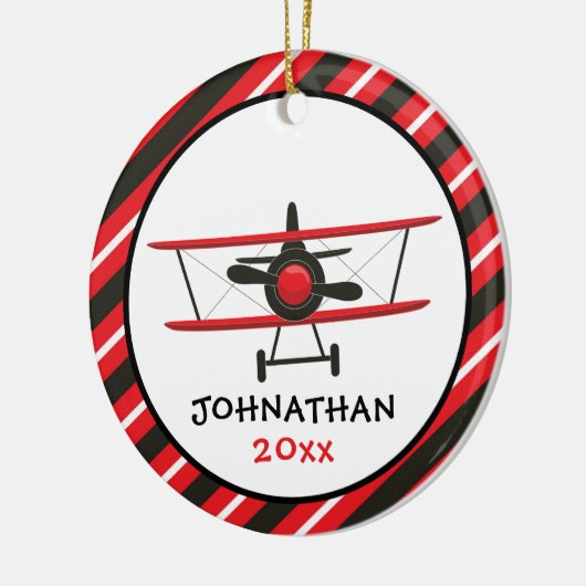 Cute Monogram Red Airplane Stripe Kerstmis Keramisch Ornament (Links)