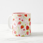 Cute Monogram Red Strawberry Flower Tweekleurige Koffiemok (Voorkant links)