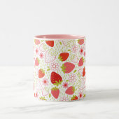 Cute Monogram Red Strawberry Flower Tweekleurige Koffiemok (Center)