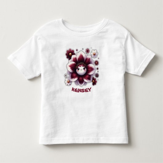 Cute Monogram Rood en Witte Bloem | Kinder Shirts (Voorkant)