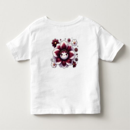 Cute Monogram Rood en Witte Bloem | Kinder Shirts (Achterkant)
