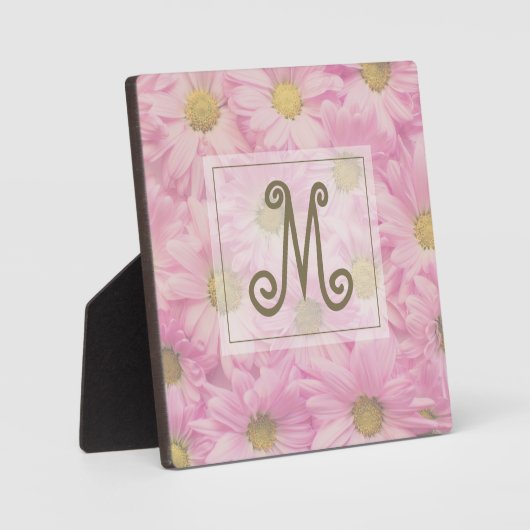 Cute Monogram Roze Daisy Custom Fotoplaat (Voorkant)