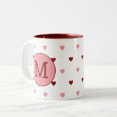 Cute Monogram Roze Red Heart Patroon Valentijns Tweekleurige Koffiemok (Voorkant links)