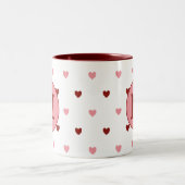 Cute Monogram Roze Red Heart Patroon Valentijns Tweekleurige Koffiemok (Center)