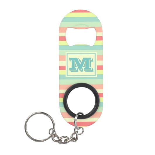 Cute Monogram Summer Stripes Mini Flessenopener (Voorkant)
