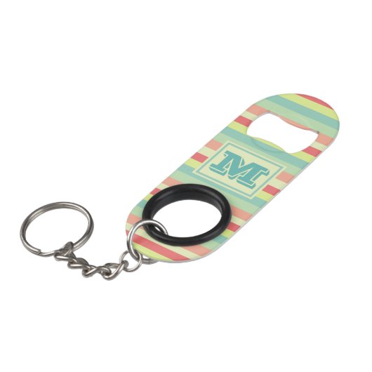 Cute Monogram Summer Stripes Mini Flessenopener (Voorkant Gekanteld)