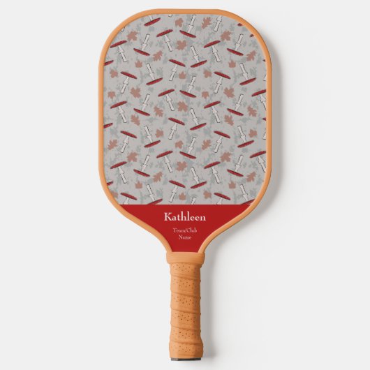 Cute Monogram Team/Club Name with Autumn Mushrooms Pickleball Paddle (Voorkant)