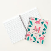 Cute Monogram Tropical Leaves Hot Pink Flamingo Notitieboek (Binnen)
