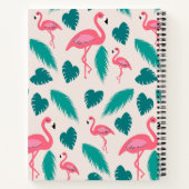 Cute Monogram Tropical Leaves Hot Pink Flamingo Notitieboek (Achterkant)