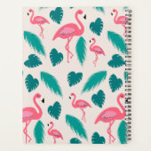 Cute Monogram Tropical Leaves Hot Pink Flamingo Planner (Achterkant)