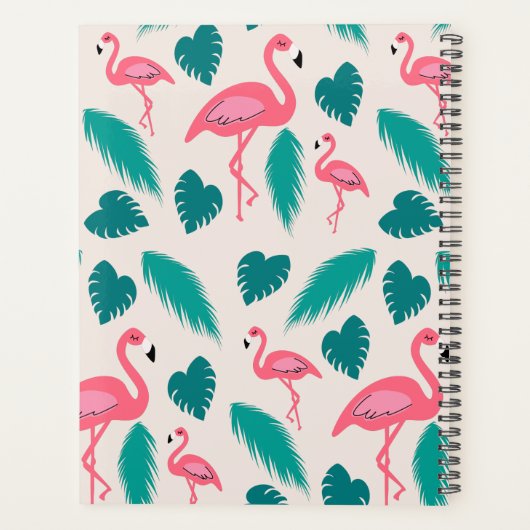 Cute Monogram Tropical Leaves Hot Pink Flamingo Planner (Achterkant)