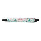 Cute Monogram Tropical Leaves Hot Pink Flamingo Zwarte Inkt Pen (Bodem)