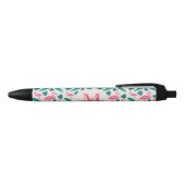 Cute Monogram Tropical Leaves Hot Pink Flamingo Zwarte Inkt Pen (Bovenkant)
