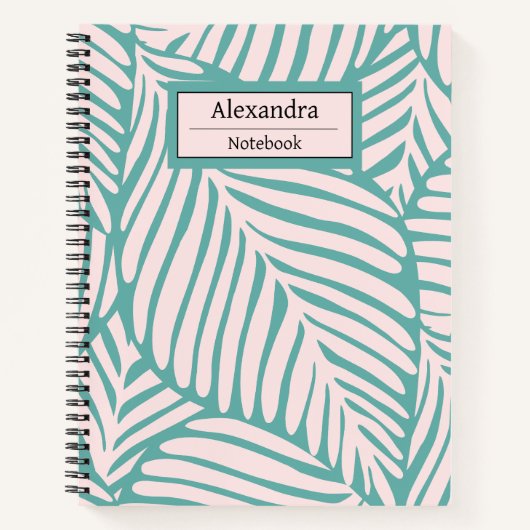 Cute monogram Tropisch blad l Groen en roze Notitieboek (Voorkant)