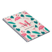 Cute Monogram Tropische Bladeren Roze Flamingo Notitieboek (Rechterzijde)