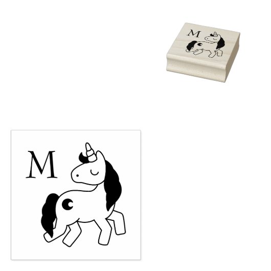 Cute Monogram Unicorn Custom Initiaal Rubberstempel (Gestempeld)