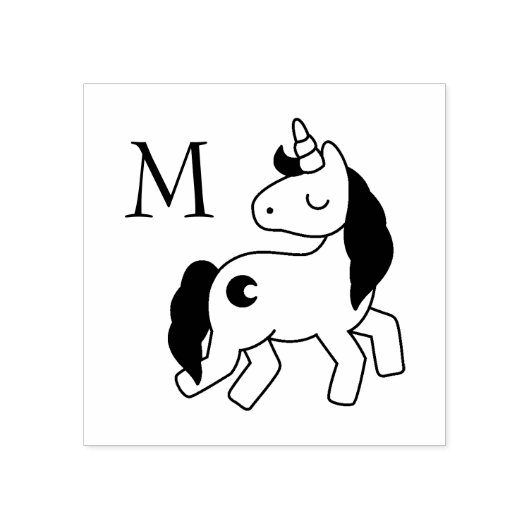 Cute Monogram Unicorn Custom Initiaal Rubberstempel (Afrduk)