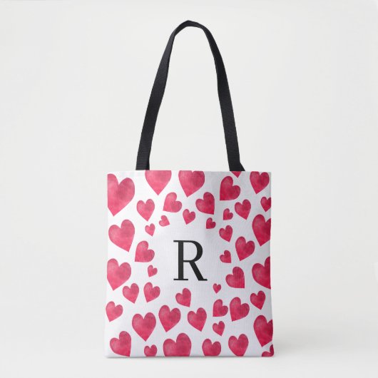 Cute Monogram Valentine's Day Hearts Tote Bag (Voorkant)