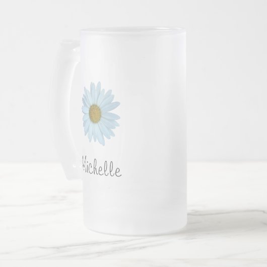 Cute Monogram White Daisy Matglas Bierpul (Voorkant links)