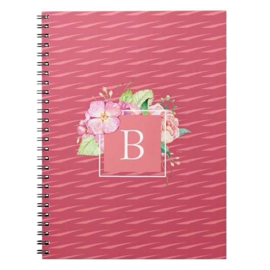 Cute Monogramed Abstract Roze en Roze Koraal Flora Notitieboek (Voorkant)