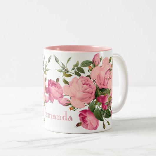 Cute monogramed floral.Rozen Tweekleurige Koffiemok (Voorkant rechts)