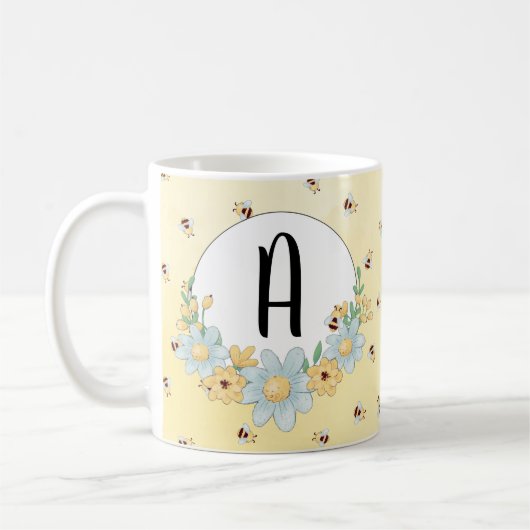 Cute Monogrammed Bumble Bee Koffiemok (Links)