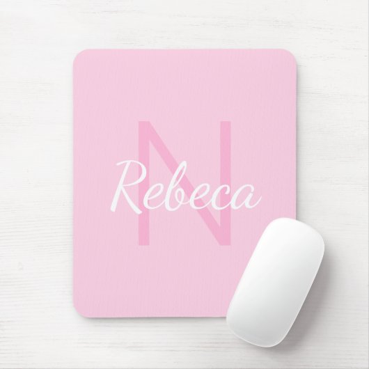 Cute Monogrammed Girl's Name | Roze en wit Muismat (Met muis)