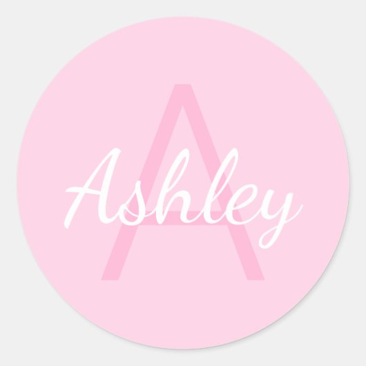 Cute Monogrammed Girl's Name | Roze en wit Ronde Sticker (Voorkant)