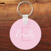 Cute Monogrammed Girl's Name | Roze en wit Sleutelhanger (Voorkant)