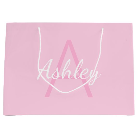 Cute Monogrammed Girl's Name | Zacht roze en wit Groot Cadeauzakje (Voorkant)