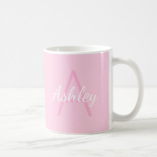 Cute Monogrammed Girl's Name   Zacht roze en wit Koffiemok