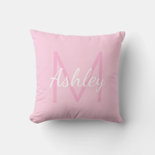 Cute Monogrammed Girl's Name Zacht roze en wit Kussen