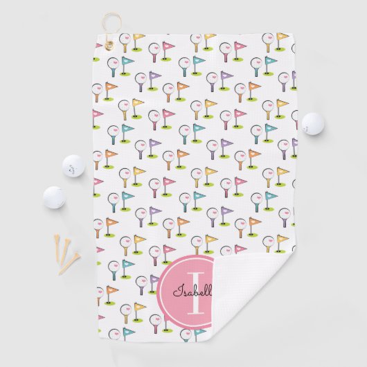 Cute Monogrammed Golf Ball T-shirt Flag Pin Golfhanddoek (Insitu)