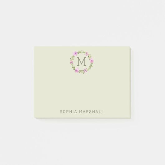Cute Monogrammed Greenery Floral Wreath Post-it® Notes (Voorkant)