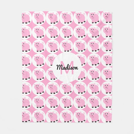 Cute Monogrammed Kinder Pink Pig Pattern Animal Fleece Deken (Voorkant)