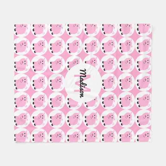 Cute Monogrammed Kinder Pink Pig Pattern Animal Fleece Deken (Voorkant (Horizontaal))