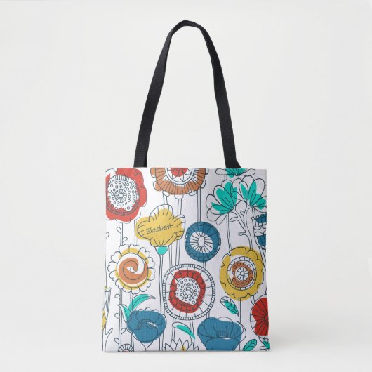 Cute Monogrammed Name Abstract Fun Floral Stylish Tote Bag (Voorkant)