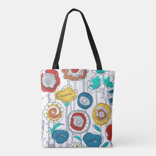 Cute Monogrammed Name Abstract Fun Floral Stylish Tote Bag (Achterkant)