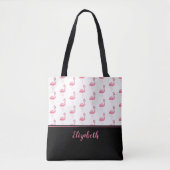 Cute Monogrammed Name Pink Flamingo Stylish Girly Tote Bag (Voorkant)