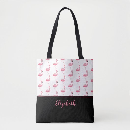 Cute Monogrammed Name Pink Flamingo Stylish Girly Tote Bag (Voorkant)