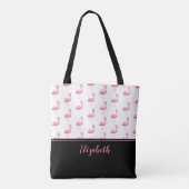 Cute Monogrammed Name Pink Flamingo Stylish Girly Tote Bag (Achterkant)