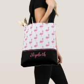 Cute Monogrammed Name Pink Flamingo Stylish Girly Tote Bag (Dichtbij)