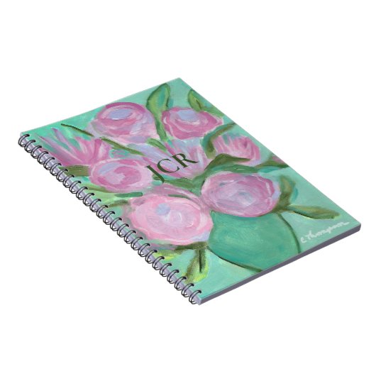 Cute Monogrammed Petals in Roze Notitieboek (Rechterzijde)