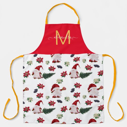 Cute monogrammed waterverf kerst gnome schort (Voorkant)