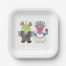 Cute Monster Alternatief Huwelijk Papieren Bord