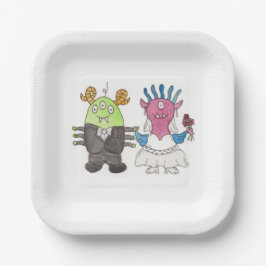 Cute Monster Alternatief Huwelijk Papieren Bord