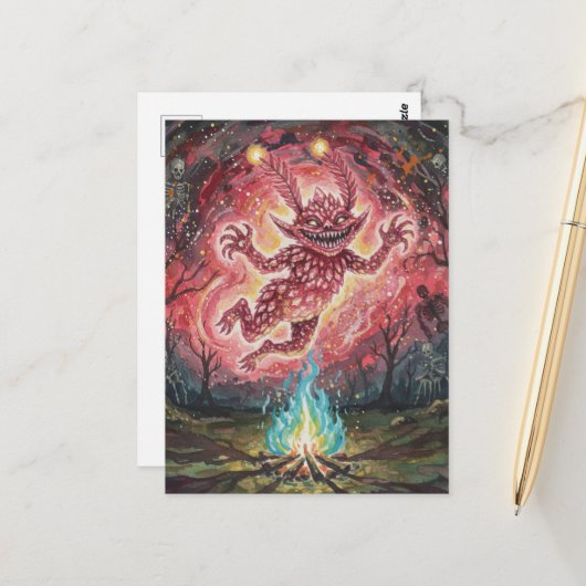 Cute Monster at the Campfire Briefkaart (Voorkant / Achterkant in situ)