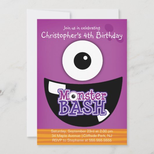 Cute Monster Bash Birthday Party Invitations Kaart (Voorkant)